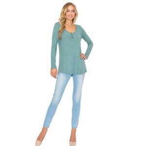Button Scoop Neck Top in Teal by A.Gain